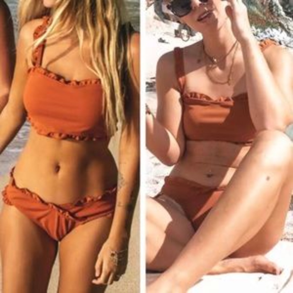 CUPSHE Burnt Orange Ruffle Bikini Size Med